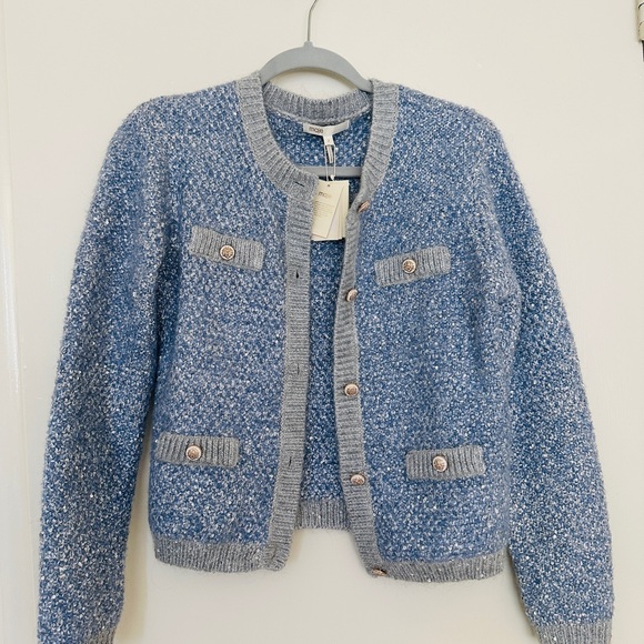 Maje Light Blue Tweed Sequin Cardigan Jacket Size 2 NWT - Picture 8 of 14